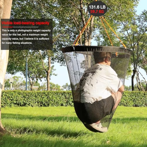 Drasry Foldable Bridge and Pier Fishing Landing Net - High Load-Bearing Aluminum Ring Drop Net for Saltwater Freshwater - Collapsible Basket With 49.2 FT Rope - color: black, size: 31.5*31.5*35.4 IN / 80*80*90cm, style: 0.99*0.59 in Mesh