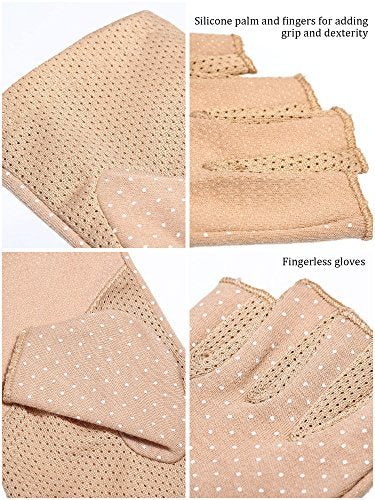 Maxdot Sun Gloves for Women UV Protection Fingerless Non Slip Sunscreen Driving Gloves for Summer Outdoor - style: Khaki-1
