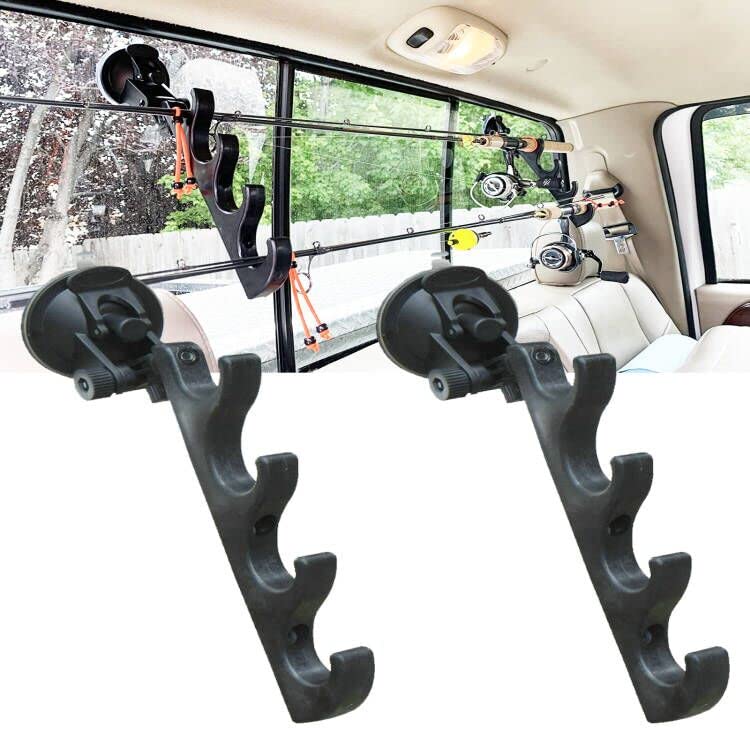 Pmsanzay Adjustable Horizontal Fishing Rod Storage Rack Holder with Suction Cups Attach for Vehicle Car/Truck/SUV/Boat/Smooth Glass - to Hold 4 Fishing Rods - Easy to install and remove