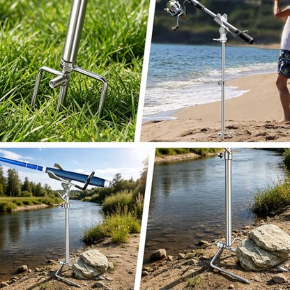 2 Pack Fishing Rod Holder for Bank Fishing, 360 Rotation Multifunctional Stainless Steel Fishing Rod Holder for Ground，Suitable for Shore Fishing scenarios