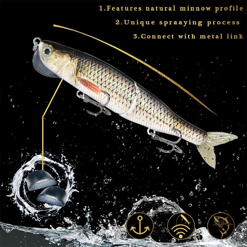 Topwater Artificial Bionic Wobbler Fishing Lure, 5.5in/1.02oz Slow Sinking Simulation Multi Jointed Hard Bait, Fishing Accessories for Freshwater & Saltwater - color: White