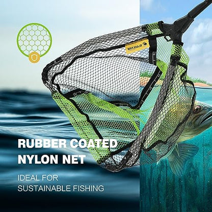 Black Paw Floating Fishing Net Foldable Telescopic Fish Landing Net with Built in Length Scale Rubber Coated for Kayak, Fly, Trout - color: A2:12" Hoop Size Green (Telescopic Pole)