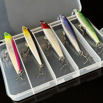 0.49oz/0.35oz Topwater Fishing Lures, 5 Pcs Fishing Lure Saltwater with Storage Box Jerkbait Crankbait Lures for Halibut & Striper Fishing Swimbait for Freshwater and Saltwater Bass Fishing - color: 10g