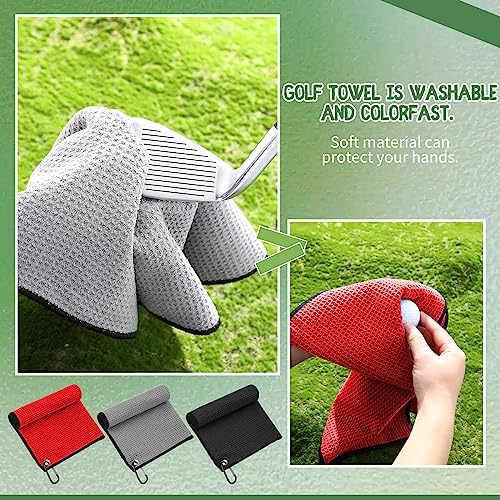 Batiyeer 30 Pcs Bulk Golf Towels for Golf Bags 16'' x 16'' Microfiber Fabric Golf Towel Waffle Pattern with Clip for Bags Men Mini Tournament Fitness Yoga Camping(Black, Gray, Red) - color: Black, Gray, Red