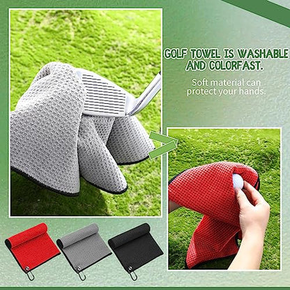 Batiyeer 30 Pcs Bulk Golf Towels for Golf Bags 16'' x 16'' Microfiber Fabric Golf Towel Waffle Pattern with Clip for Bags Men Mini Tournament Fitness Yoga Camping(Black, Gray, Red) - color: Black, Gray, Red