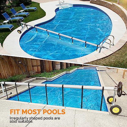 VINGLI Pool Cover Reel Set Solar Pool Cover Reel for Inground Swimming Pool, Aluminum Solar Swimming Inground Cover Blanket Reel (Upgrade) (14 FT) - size: 14 FT