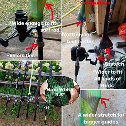 Rod Cover Sleeve,6 Pack Fishing Rod Socks for Fly Spinning Casting Sea Rod, Braided Mesh Fishing Pole Gloves Protector Gear w/ 6 Pack Rod Ties Straps,Fishing Accessories Tools,1 Dozen Kit by STSTECH