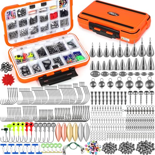 PLUSINNO Fishing Gear Accessories Kit, 449PCS Fishing Tackle Box with Tackle Included, Fishing Hooks, Fishing Weights Sinkers, Jig Heads, Fishing Tackle Set Equipment for Bass Trout, Gifts for men - color: 449PCS Fishing Tackle Kit