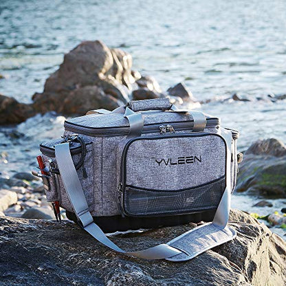 YVLEEN Fishing Tackle Box Bag - Outdoor Large Fishing Tackle Storage Bag - 100% Water-Resistant Polyester Material - Fishing Tackle Bags - Suitable for 3600 3700 Tackle Box - color: A:Large(14.9” x 9.1” x 10.2”Without Trays)Silver Grey