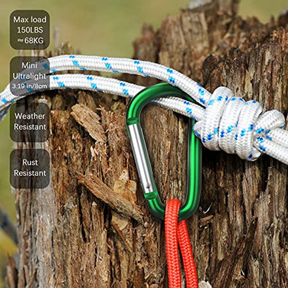 sprookber 3" Aluminum Carabiner D Ring, Caribeener Clips, Spring Snap Hook for Keychain Clip, Set of 10 - color: Multicolor