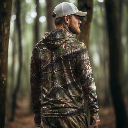 Palmyth Hunting Hoodie with Mask for Men Sun Protection Camo Fishing Shirts | UPF 50+, Mask Neck Gaiter, Quick Dry, 2 Zipper Pockets, Side Mesh Vent, Thumb Loops, Moisture Wicking, Stretchy, Breathable - color: Camo-2, size: Medium
