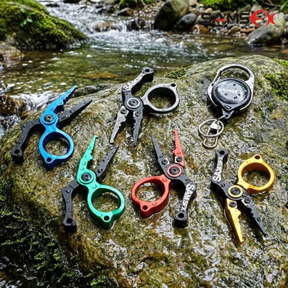 SAMSFX Mini Fishing Pliers with Fly Fishing Zinger Retractor, Fish Hook Remover Tool, Split Ring Pliers for Saltwater & Freshwater, Tungsten Carbide Cutters, Fishing Gear Gift for Anglers - color: Blue