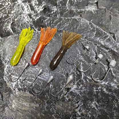 Eupheng Tube Baits for Bass Fishing, Soft Plastic Bait Worm Tube Jig Kit Tube Worms with Tube Jig Heads for Lake Trout Smallmouth Largemouth Bass - size: 3.5"tube(15)+3/16oz(2)+1/4oz(2)+3/8oz(2)RATTLEjig