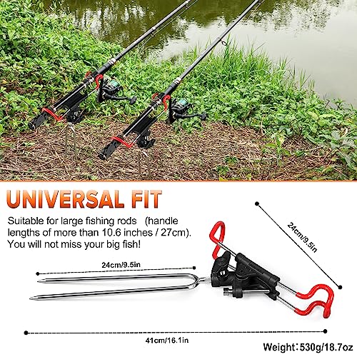 PLUSINNO Fishing Rod Holders - Upgraded 360 Degree Adjustable Fishing Pole Stand Equipment for Bank, Beach, Gift for Men - style: 2 Pack Fishing Rods Holder(long Handle)