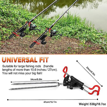 PLUSINNO Fishing Rod Holders - Upgraded 360 Degree Adjustable Fishing Pole Stand Equipment for Bank, Beach, Gift for Men - style: 2 Pack Fishing Rods Holder(long Handle)