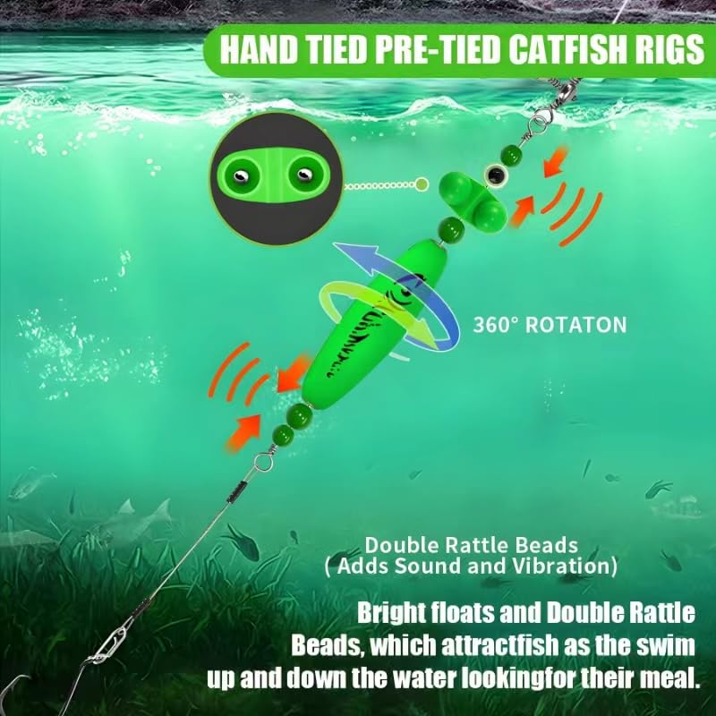 YOTO Santee Cooper Rig, Catfish Rig for Bank Fishing, Catfishing Tackle Rattler Floats, Chunky Rigs Catfish Equipment - style: Double Rung Catfish Bells - 3pcs