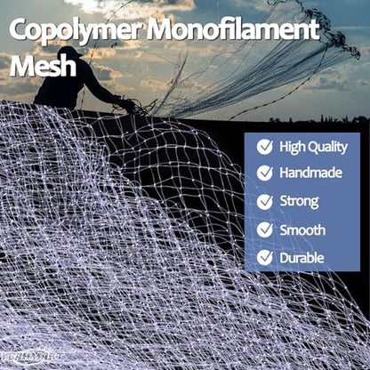 Yeahmart American Saltwater Fishing Cast Net for Bait Trap Fish 3ft/4ft/5ft/6ft/7ft/8ft/9ft/10ft Radius Casting Nets with Heavy Duty Real Zinc Sinker Weights, 3/8inch Mesh Size - style: 10ft Radius