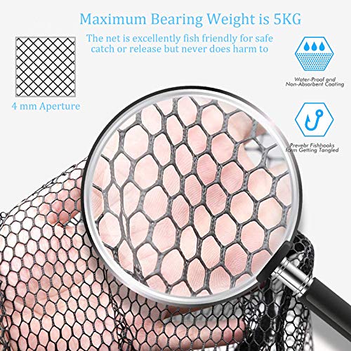 Fishing Landing Net with Aluminum Telescoping Pole 75" Long Handle,Rubber Coated Nylon Mesh,for Steelhead,Salmon,Fly,Kayak,Catfish,Bass,Trout,Shrimp,Crab,for Easy Catch & Release,Extend to 75 Inch