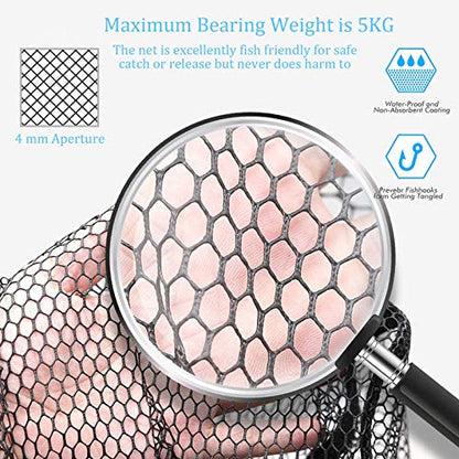 Fishing Landing Net with Aluminum Telescoping Pole 75" Long Handle,Rubber Coated Nylon Mesh,for Steelhead,Salmon,Fly,Kayak,Catfish,Bass,Trout,Shrimp,Crab,for Easy Catch & Release,Extend to 75 Inch