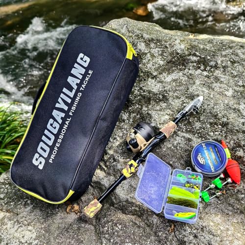 Sougayilang Kids Fishing Rod and Reel Combo,Light Weight Fishing Pole with Spincast Fishing Reel Tackle Bag Lures for Youth,Girls and Boys Good Starter Fishing Kit - color: Yellow