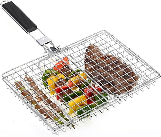 Portable Grill Baskets WINHONW Bbq net BBQ Grilling Basket veggie grill basket Folding with Removable Handle.Grill Vegetable basket BBQ Accessories Grilling Barbecue Basket Grill Baskets Grill net for Outdoor Grilling