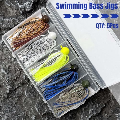 Weedless Football Jigs for Bass Fishing, Multi-Coloured Finesse Football Jig Heads with Vivid Hand-Tied Silicone Skirt and Weed Guard 1/4 3/8 1/2 3/4oz (Pack of 5) - size: 1/2oz-5pcs