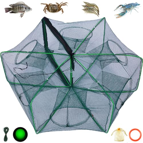 The Magic Foldable Fishing Trap, Folding Fishing Net，2024 Upgrade Auto-Foldable Strengthened Fishing Trap Net, Minnow Traps for Bait Fish，Fish Traps，Crawfish Trap，Minnow Trap - color: 6Holes