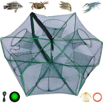 The Magic Foldable Fishing Trap, Folding Fishing Net，2024 Upgrade Auto-Foldable Strengthened Fishing Trap Net, Minnow Traps for Bait Fish，Fish Traps，Crawfish Trap，Minnow Trap - color: 6Holes