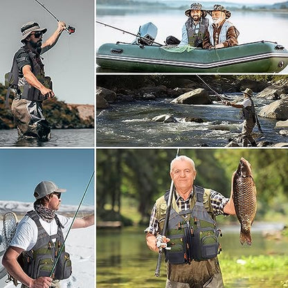 Gonex Fly Fishing Vest for Men Women, Comfortable Adjustable Fishing Vest with Multi-Pockets Reflective Stripes - color: Green+gray