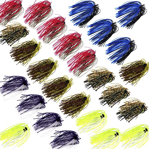 Silicone Jig Skirts Fishing Lures 50 Strands Bass Fishing Jigs Spinnerbait Skirts Replacement Kit Squid Jig Spinner Bait DIY Fishing Lures 12/24 Bundles - size: Type A-24 bundles