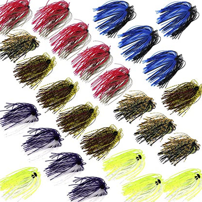 Silicone Jig Skirts Fishing Lures 50 Strands Bass Fishing Jigs Spinnerbait Skirts Replacement Kit Squid Jig Spinner Bait DIY Fishing Lures 12/24 Bundles - size: Type A-24 bundles