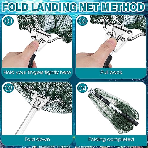 Windyun 3 Pcs Foldable Fishing Net Landing Net with Telescoping Pole Handle Collapsible Crab Trap Hexagon Fishing Bait Trap with Rope and Lure Bag for Crab Crayfish Shrimp - color: Army Green