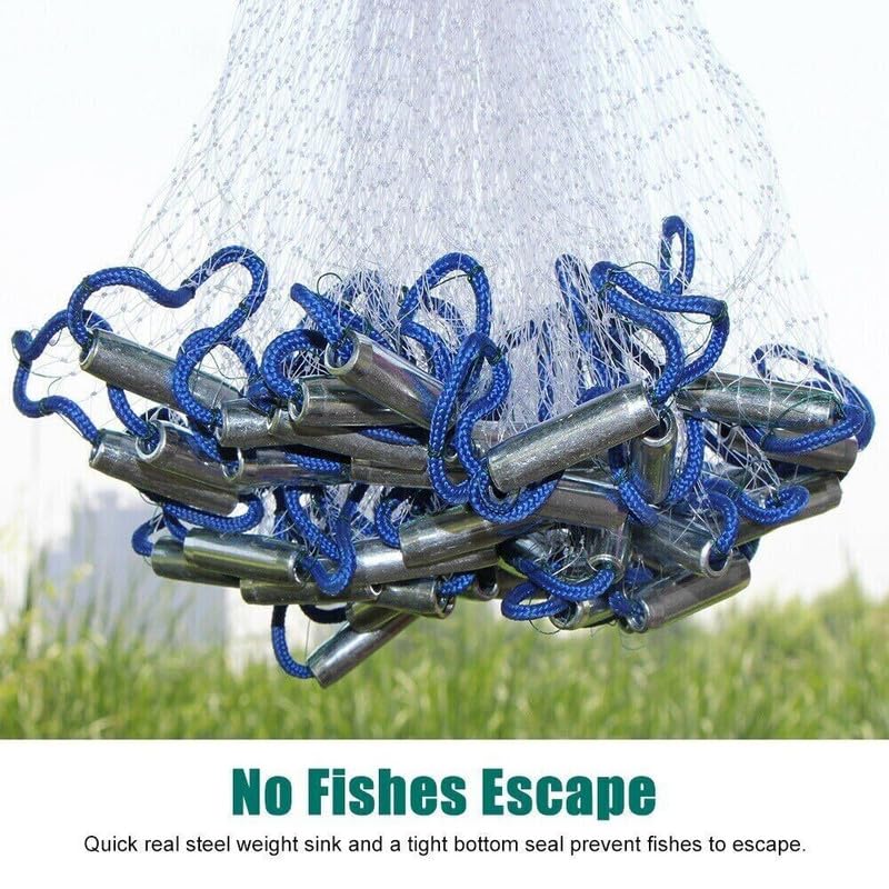Fishing Net - Nylon Cast Nets for Fishing with Zinc Sinkers, Heavy Duty Casting Net for Saltwater & Freshwater for Bait, Strong Mesh Easy Throw Fish Net for Fishing - size: 3.6M NET DIAMETER/6FT NET HEIGHT