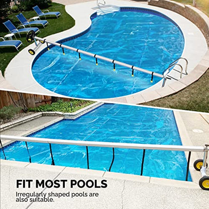 VINGLI Pool Cover Reel Set Solar Pool Cover Reel for Inground Swimming Pool, Aluminum Solar Swimming Inground Cover Blanket Reel (Upgrade) (18 FT) - size: 18 FT
