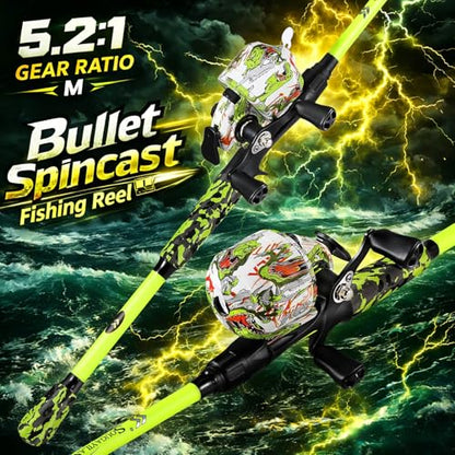 Sougayilang Spincast Combo – IM7 Graphite 2-Piece Travel Rod, EVA Handle, 17.5LB Drag, 7+1 Bearings, Left/Right Interchangeable, Pre-spooled with Mono Line for Kids & Beginners – Pond & Lake Fishing - style: Spincast-6'10''