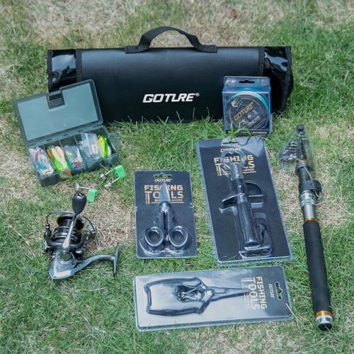 Goture Fishing Rod and Reel Combos,1.8M-2.7M Telescopic Fishing Pole Spinning Reel Line Lures Set with Carrier Bag,Telescopic Rod Kit for Starter Travel Saltwater Freshwater Gear Gift - color: C5:Fishing Full Kit with Carrier Bag, size: 6 ft/1.8 m