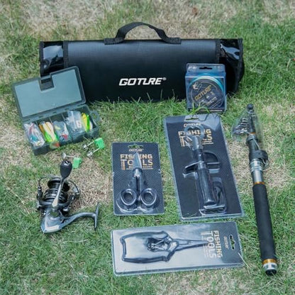 Goture Fishing Rod and Reel Combos,1.8M-2.7M Telescopic Fishing Pole Spinning Reel Line Lures Set with Carrier Bag,Telescopic Rod Kit for Starter Travel Saltwater Freshwater Gear Gift - color: C5:Fishing Full Kit with Carrier Bag, size: 6 ft/1.8 m