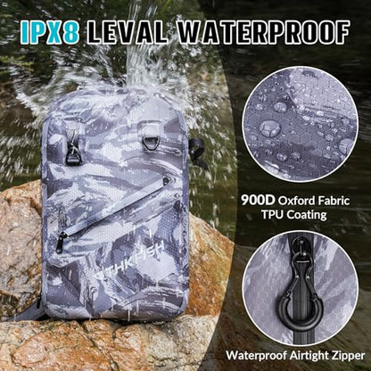 THKFISH IPX8 Waterproof Fishing Backpack with Rod Holder, Lightweight Fishing Sling Bag, Move Freely Fish Gifts for Men - color: Camo-backpack