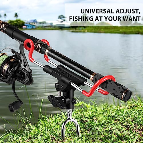 PLUSINNO Fishing Rod Holders - Upgraded 360 Degree Adjustable Fishing Pole Stand Equipment for Bank, Beach, Gift for Men - style: 2 Pack Fishing Rods Holder(long Handle)