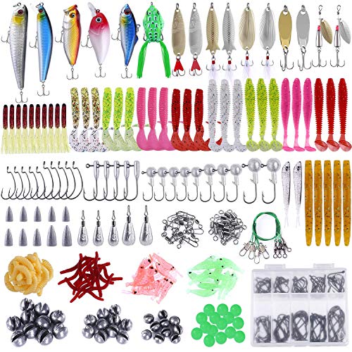 PLUSINNO Fishing Lures, All-in-One Fishing Tackle Box with Tackle Included, Fishing Gear Lure Bait Accessories Kit for Freshwater Bass Trout, Ideal Fishing Gifts for Men, Father & Beginners - color: 302Pcs Fishing Lures Kit