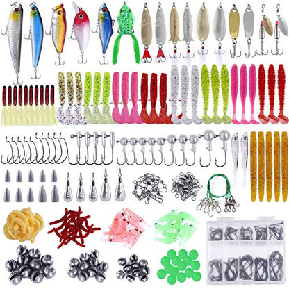 PLUSINNO Fishing Lures, All-in-One Fishing Tackle Box with Tackle Included, Fishing Gear Lure Bait Accessories Kit for Freshwater Bass Trout, Ideal Fishing Gifts for Men, Father & Beginners - color: 302Pcs Fishing Lures Kit