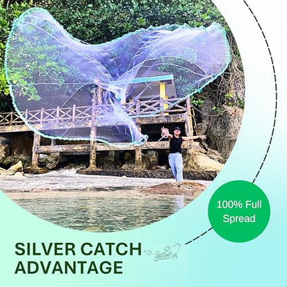 Cast Nets 4.5ft-10ft Radius|3/8",1/2",1" Mesh for Fishing with Chain Bottom, Salt Water Casting Fishing Net Gear, Easy Throw Nets Fishing Bait - Elite Series - size: 9' Radius | 3/8" Mesh