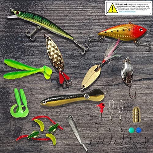 Fishing Lures Kit Set, Baits Tackle Including Crankbaits, Topwater Lures, Spinnerbaits, Worms, Jigs, Hooks, Tackle Box and More Fishing Gear Lures for Bass Trout - color: 30Pcs Fishing Lures Kit