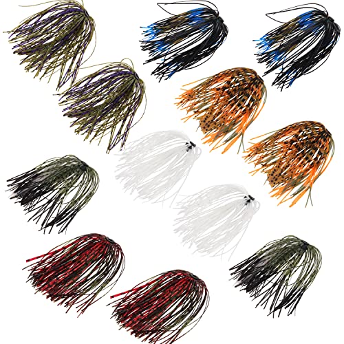Silicone Jig Skirts Fishing Lures 50 Strands Bass Fishing Jigs Spinnerbait Skirts Replacement Kit Squid Jig Spinner Bait DIY Fishing Lures 12/24 Bundles - size: Type B-12 bundles