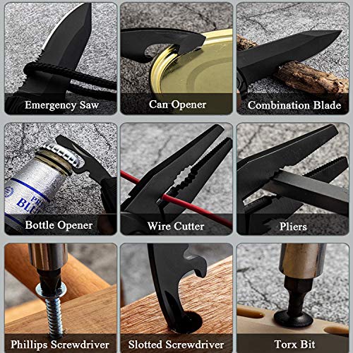 RoverTac 15-in-1 Pocket Multitool Knife - Folding Knife with Pliers, Bottle & Can Opener, Phillips Screwdriver + 9 Bits, Nylon Sheath - EDC Multi Tool for Camping, Hiking & DIY - Gifts for Men & Dad - style: Multi-Knife Pliers Golden