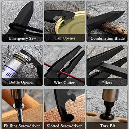 RoverTac 15-in-1 Pocket Multitool Knife - Folding Knife with Pliers, Bottle & Can Opener, Phillips Screwdriver + 9 Bits, Nylon Sheath - EDC Multi Tool for Camping, Hiking & DIY - Gifts for Men & Dad - style: Multi-Knife Pliers Golden