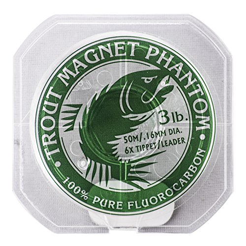 Trout Magnet Phantom Fluorocarbon Leader – Ultra-Invisible, 100% Fluorocarbon Clear Leader Line (Tippet) for Trout & Clear Water Fishing - 50 Meter Spool - size: 3lb, 6X Tippet