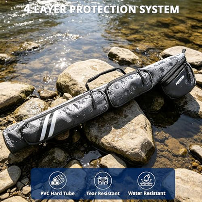 PEKREWS Fly Rod Case, 30.5" Fishing Rod Bag Fit 9' 4-Piece Fly Rod and Reel with 2 Side Pockets, Padded Reel Pouch, Shoulder Strap, Portable Travel Fly Rod Tube, Fishing Pole Holder For Angler, Grey - color: Grey