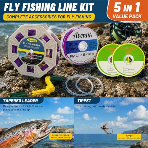 Aventik ProWeight WF Floating Fly Fishing Line Welded Loops Weight Forward Freshwater Trout Fly Line Kit WF 3 4 5 6 7 8 Low Stretch Slick Coating Accurate Casting - color: Grassgreen combo, size: 7F