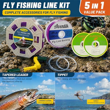 Aventik ProWeight WF Floating Fly Fishing Line Welded Loops Weight Forward Freshwater Trout Fly Line Kit WF 3 4 5 6 7 8 Low Stretch Slick Coating Accurate Casting - color: Grassgreen combo, size: 8F